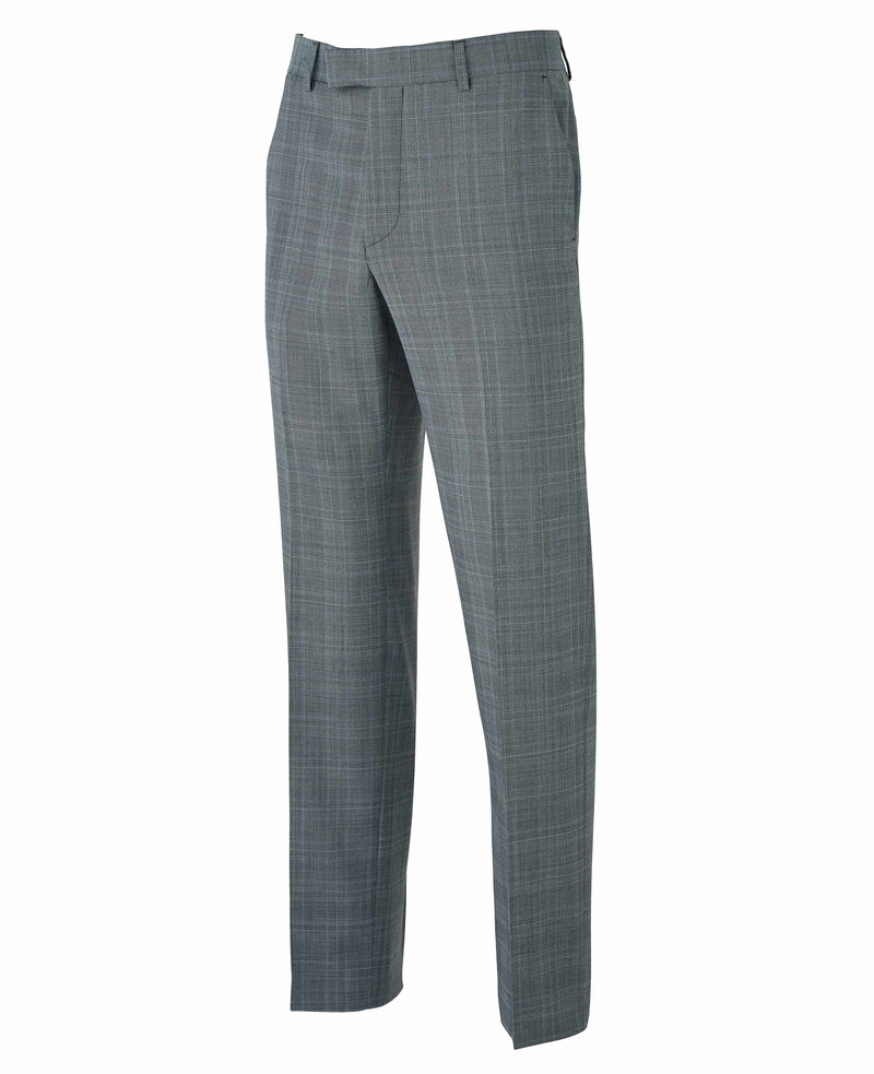 Grey Windowpane Check Tailored Suit Trousers - MSUIT356GRY