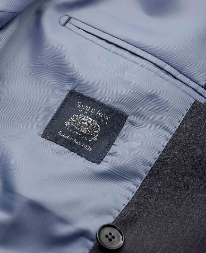 Men's Grey Wool Blend Chalk Stripe Double Breasted Suit Jacket lining