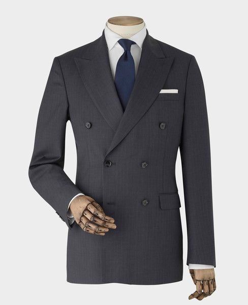 スーツ 50's style shadow double check suit Double Breasted Suit Blazer - Grey Charcoal Shadow Stripe