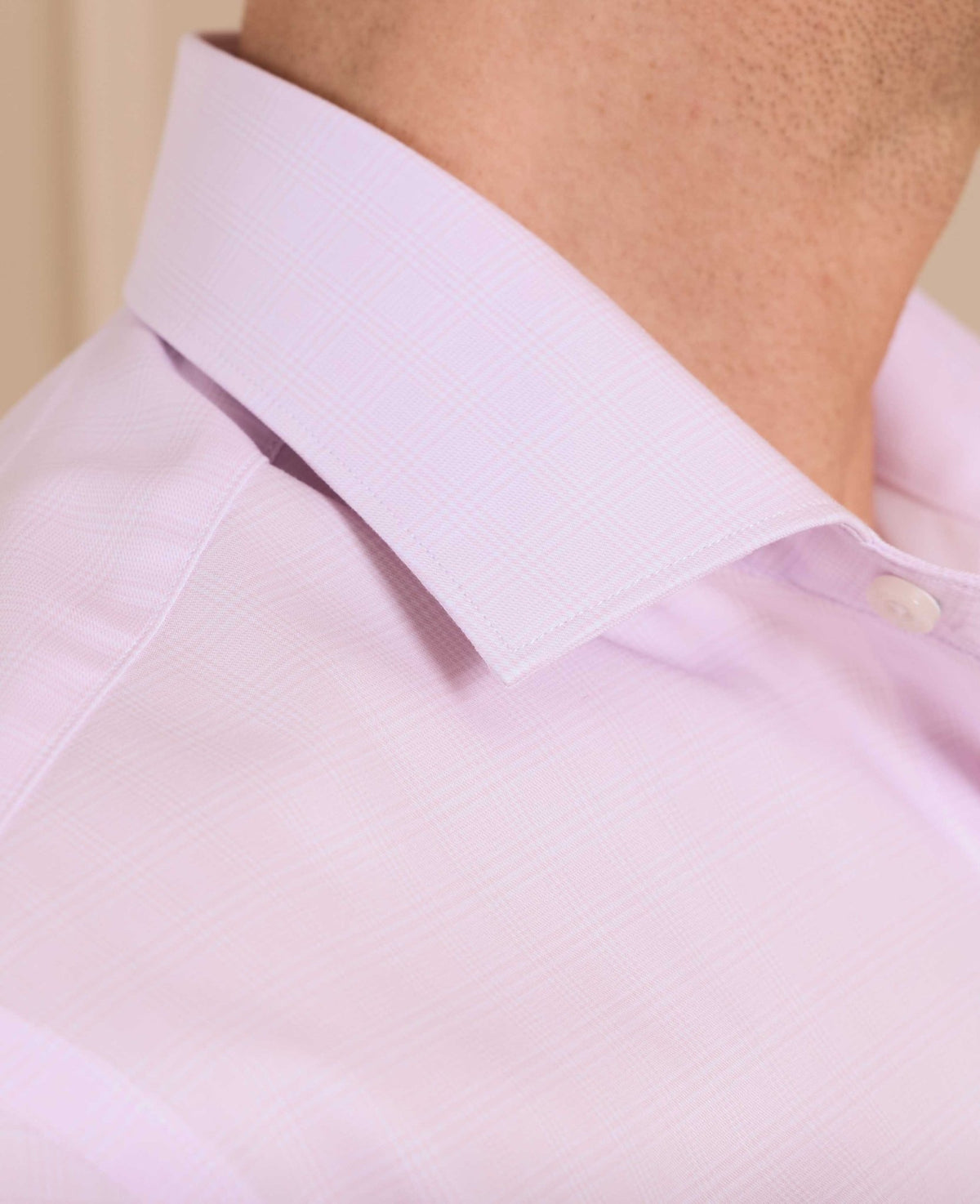 Pink Prince of Wales Check Cotton Twill Classic Fit Formal Shirt - Single Cuff