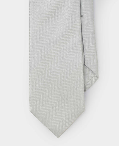 Men's Ivory Herringbone Seven Fold Silk Tie