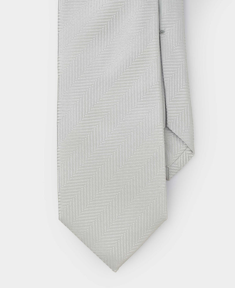 Men's Ivory Herringbone Seven Fold Silk Tie