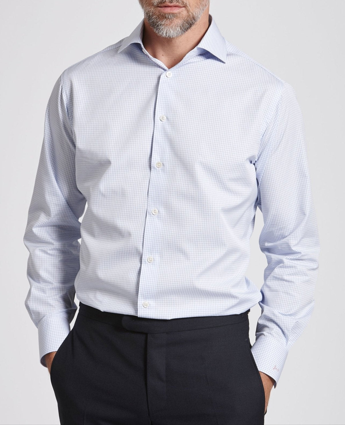 Jack Blue Grid Check Made To Measure Shirt MODEL SHOT