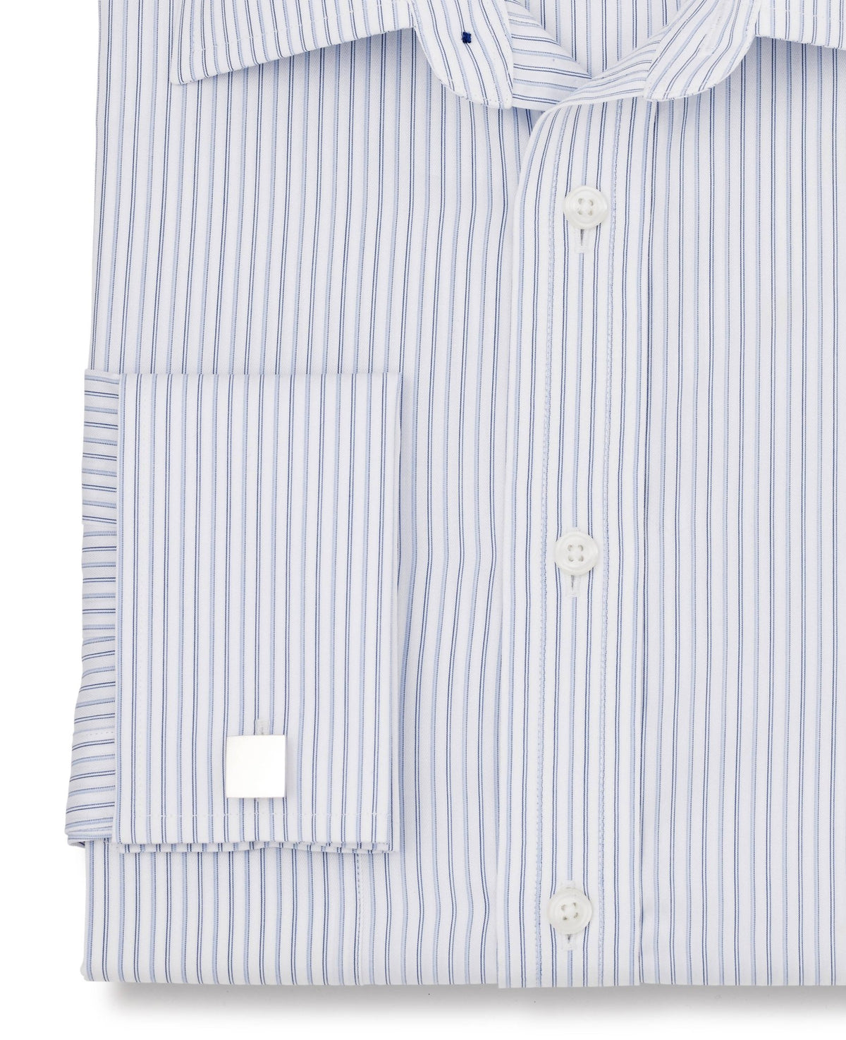 Jeffrey Blue Navy White Fine Stripe Made To Measure Shirt Cuff Detail