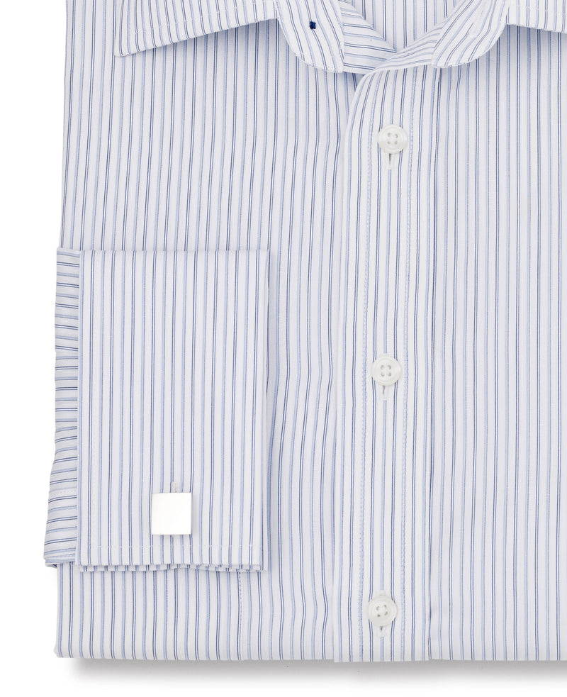 Jeffrey Blue Navy White Fine Stripe Made To Measure Shirt Cuff Detail