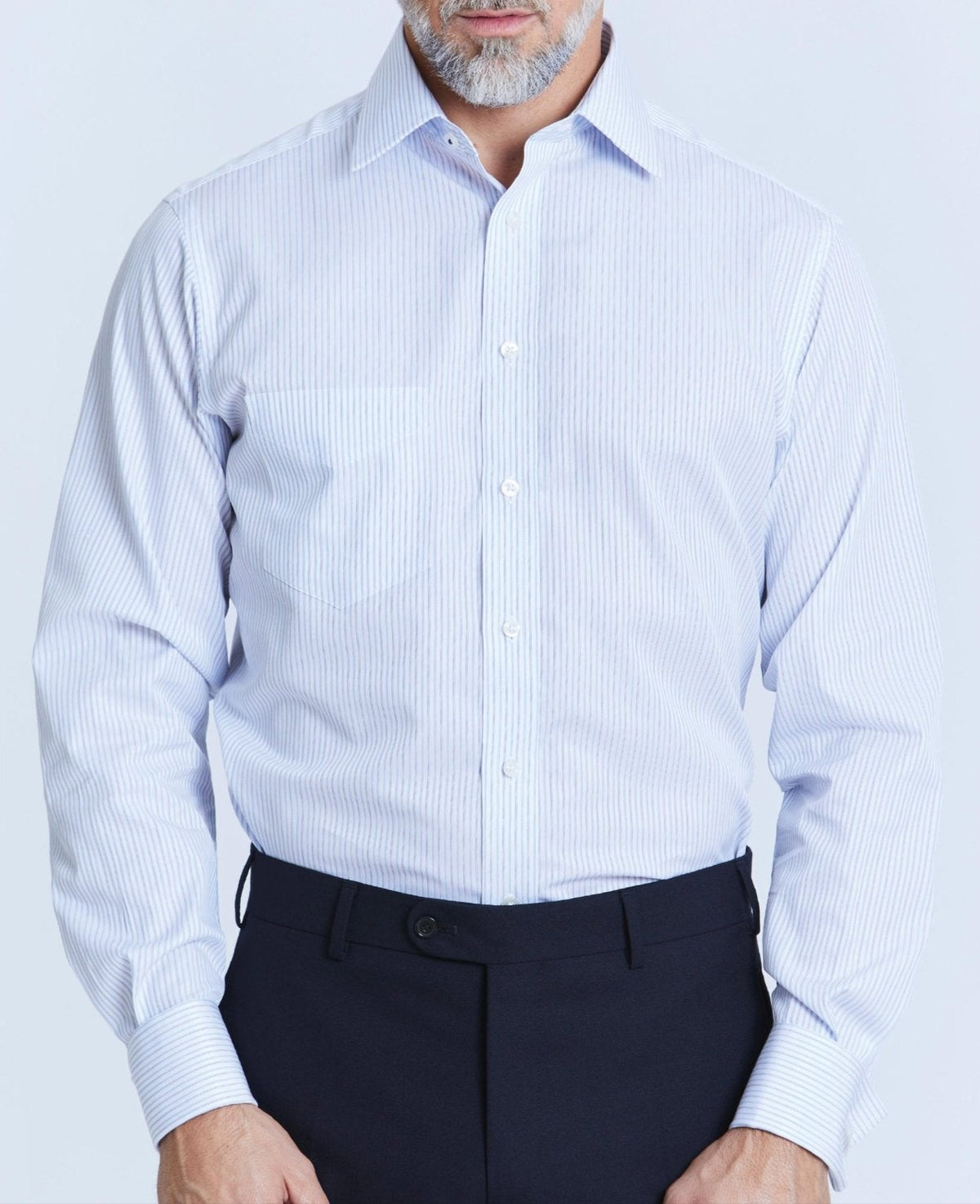 jeffrey blue navy white fine stripe made to measure shirt model 1