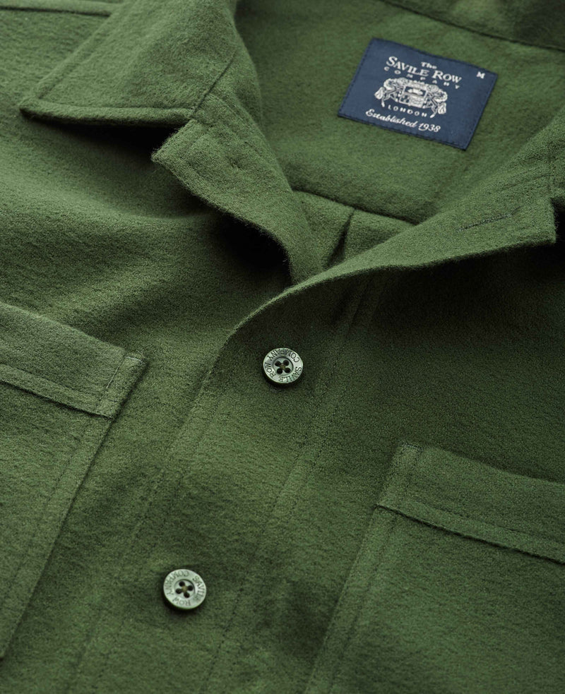 Khaki Brushed Cotton Overshirt   - Chest Detail - 1404KHA