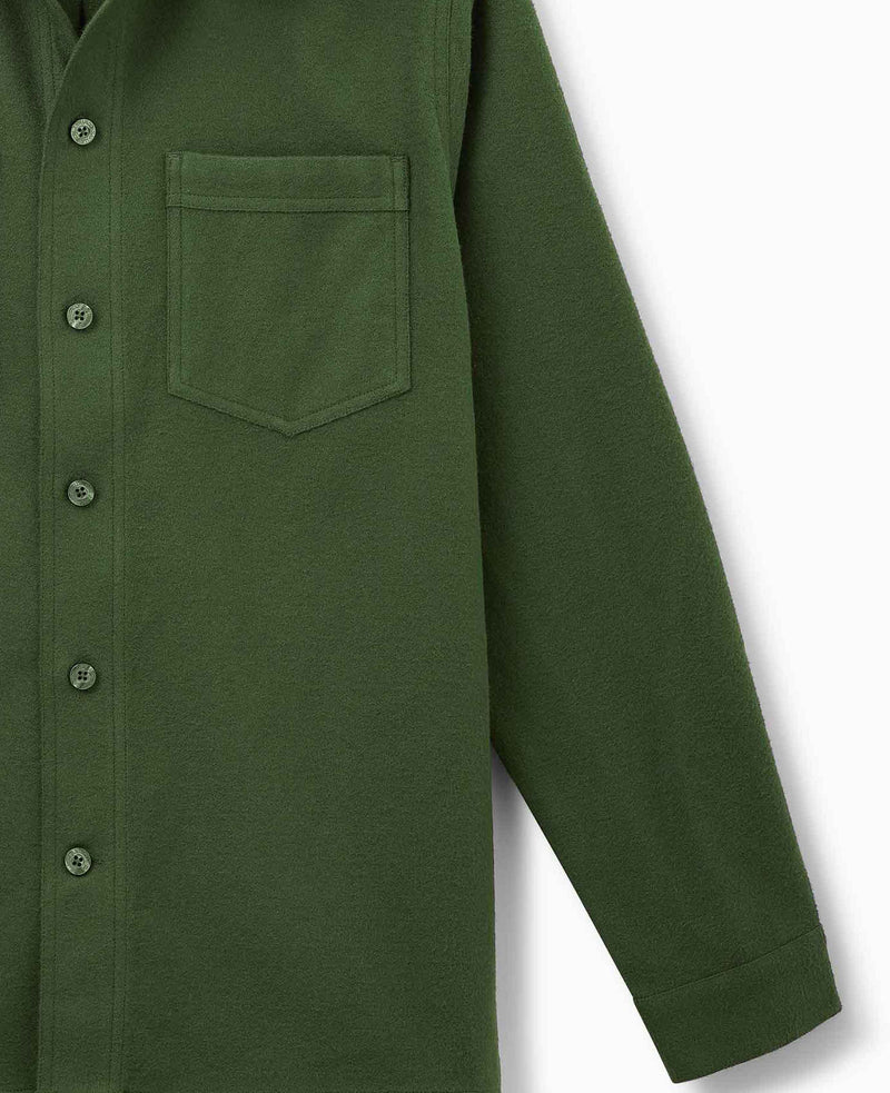 Khaki Brushed Cotton Overshirt   - Cuff Detail - 1404KHA