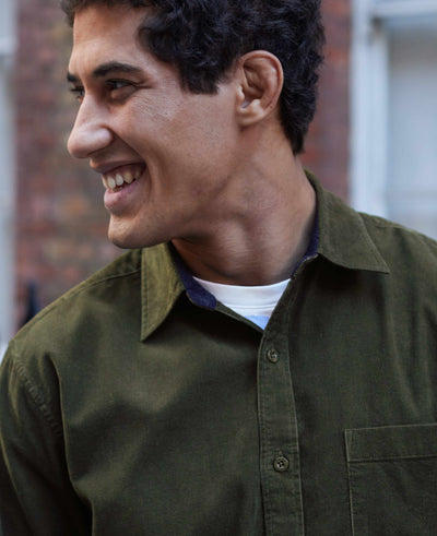 Khaki Cotton Babycord Classic Fit Casual Shirt