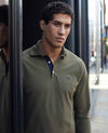 Khaki Cotton Pique Long Sleeve Polo Shirt