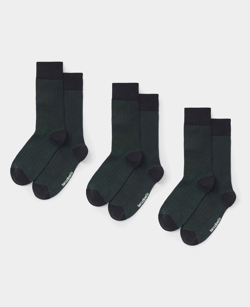 Khaki Cotton Rich Herringbone Three Pack Socks