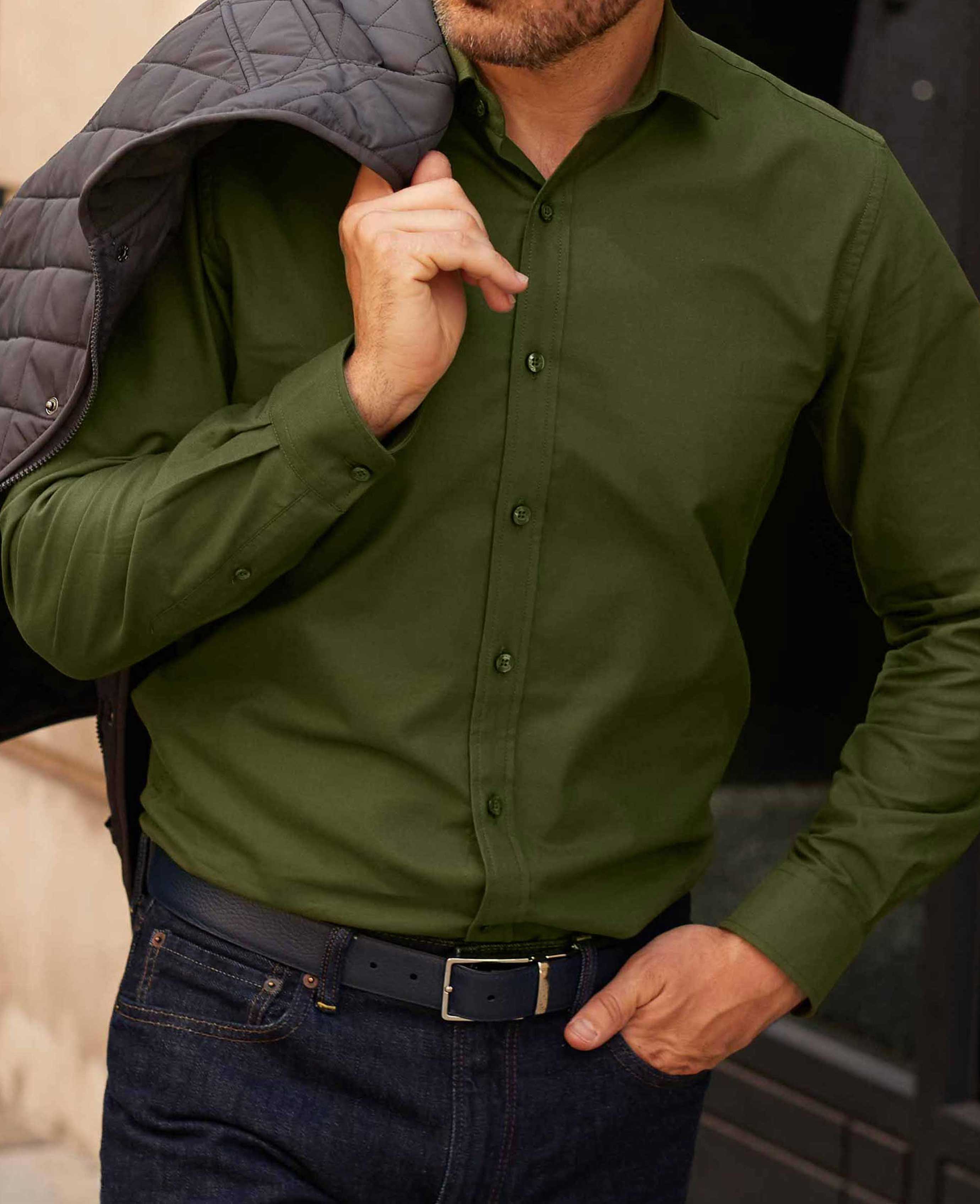 Men's Khaki Slim Fit Oxford Casual Shirt Savile Row Company