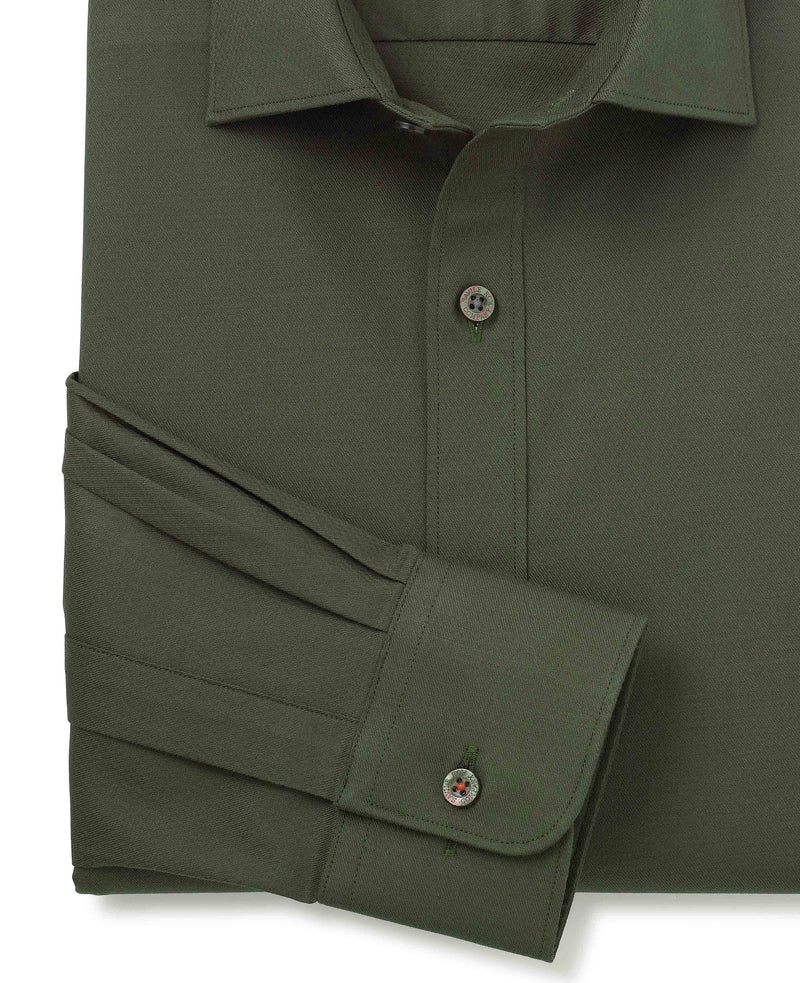 khaki stretch cotton slim fit formal shirt single cuff 1506khk No Tie ORANGE CUFF detail