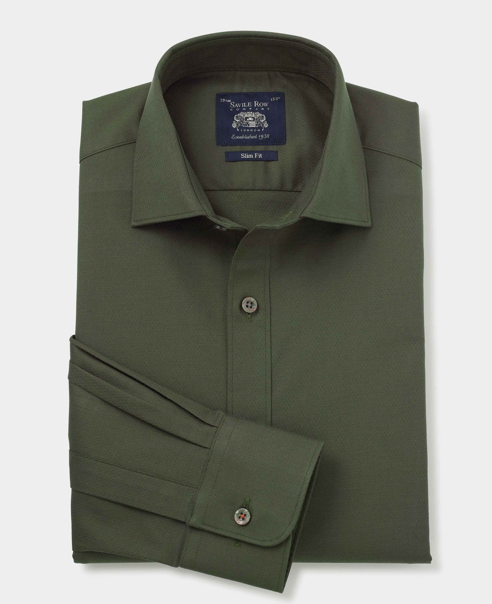 Men's Khaki Stretch Cotton Slim Fit Formal Shirt With Single Cuffs | Savile Row Company Men's Khaki Stretch Cotton Slim Fit Formal Shirt With Single Cuffs | Savile Row Company