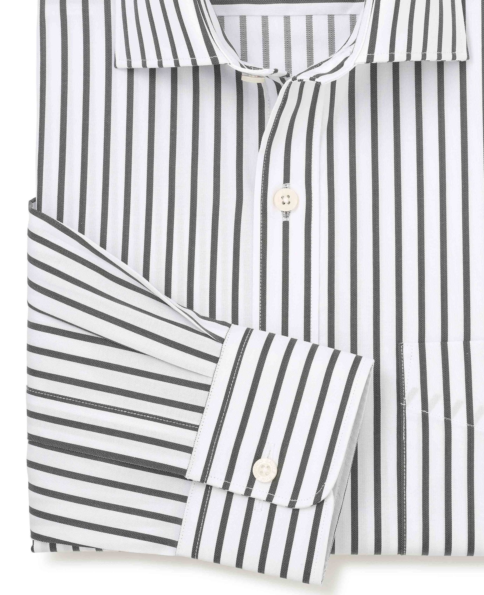 Men's Khaki White Stripe Cotton Classic Fit Formal Shirt With Single Cuffs | Savile Row Company Men's Khaki White Stripe Cotton Classic Fit Formal Shirt With Single Cuffs | Savile Row Company