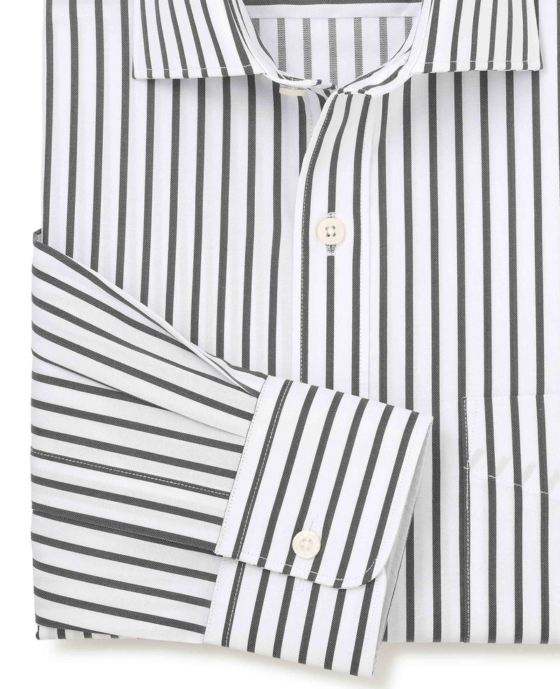 Men's Khaki White Stripe Cotton Classic Fit Formal Shirt With Single Cuffs sleeve detail