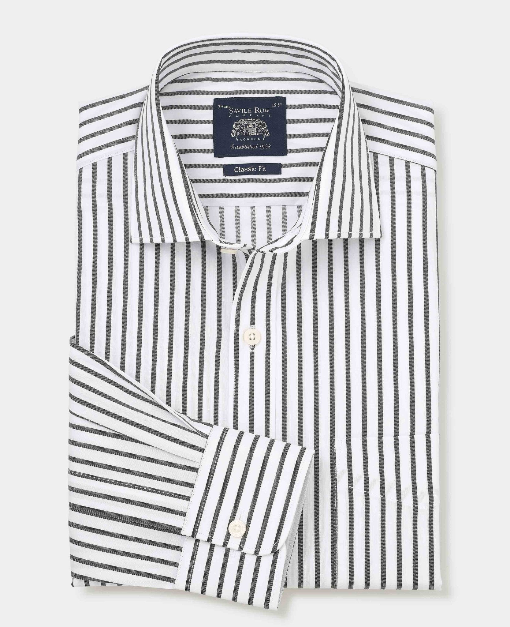 Men's Khaki White Stripe Cotton Classic Fit Formal Shirt With Single Cuffs | Savile Row Company Men's Khaki White Stripe Cotton Classic Fit Formal Shirt With Single Cuffs | Savile Row Company