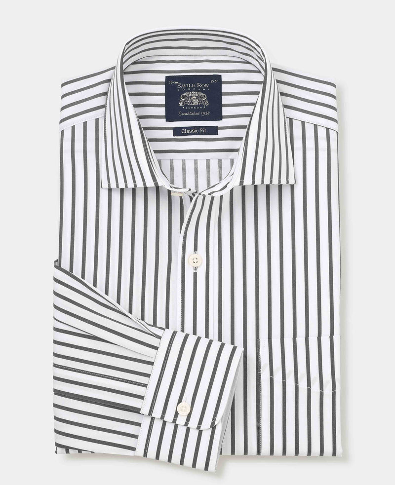 Men's Khaki White Stripe Cotton Classic Fit Formal Shirt With Single Cuffs folded