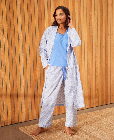 Women's Blue And White Organic Cotton Dressing Gown