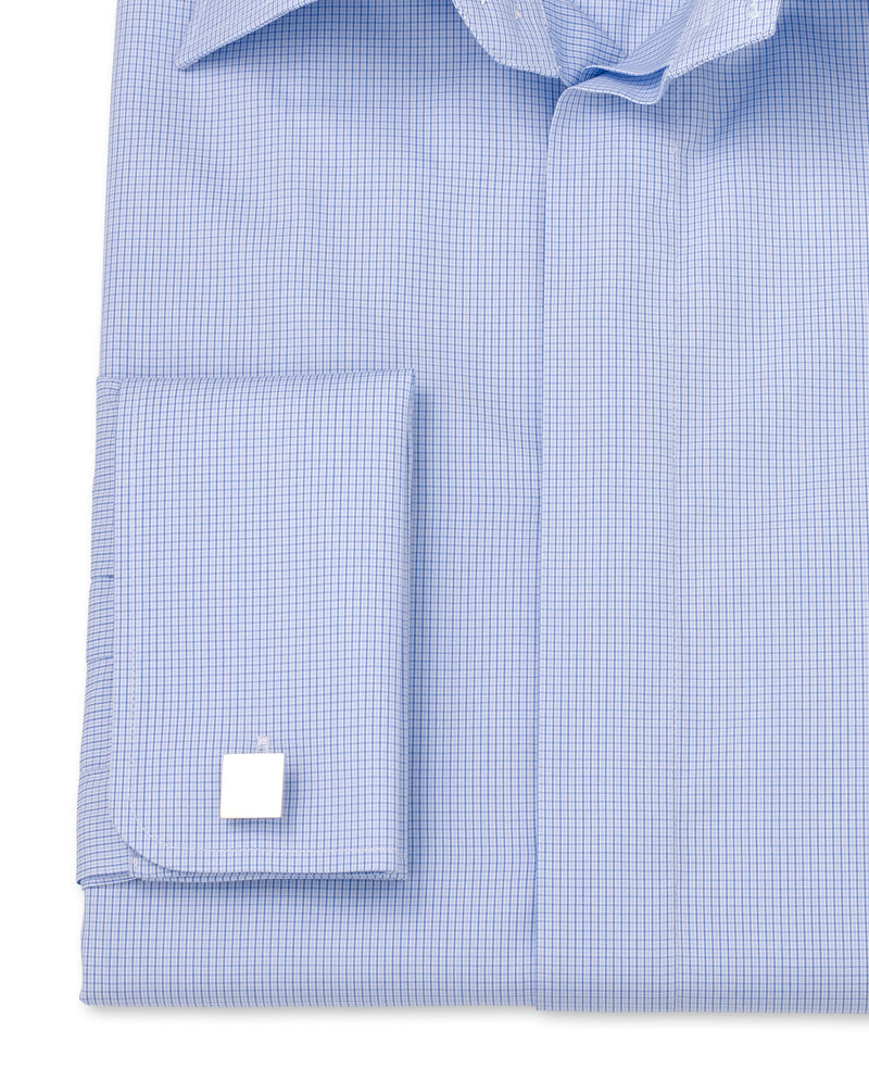 Lewis Blue Fine Check Made To Measure Shirt CUFF DETAIL