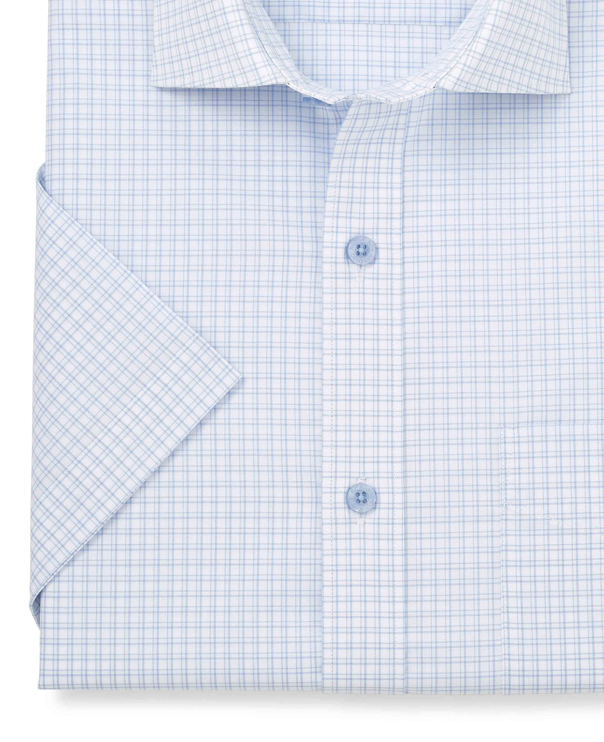Men's Light Blue Cotton Check Classic Fit Formal Shirt With Short Sleeves sleeve detail