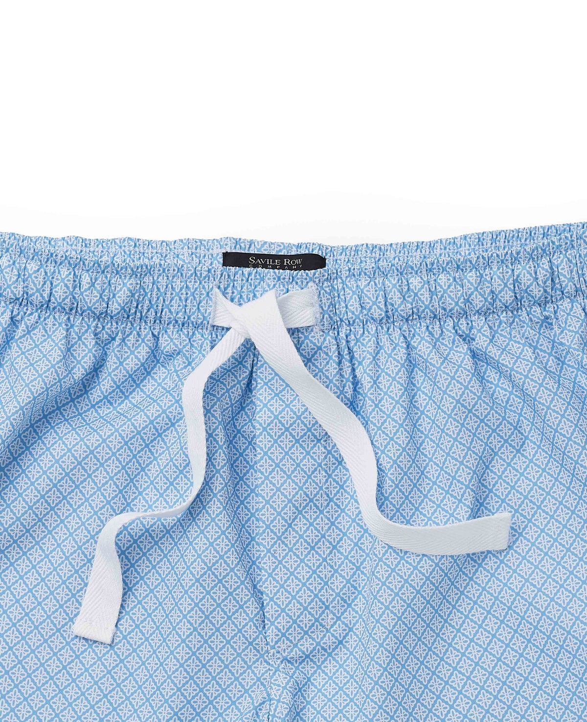 Men's Light Blue Cotton Foulard Print Lounge Shorts waist detail