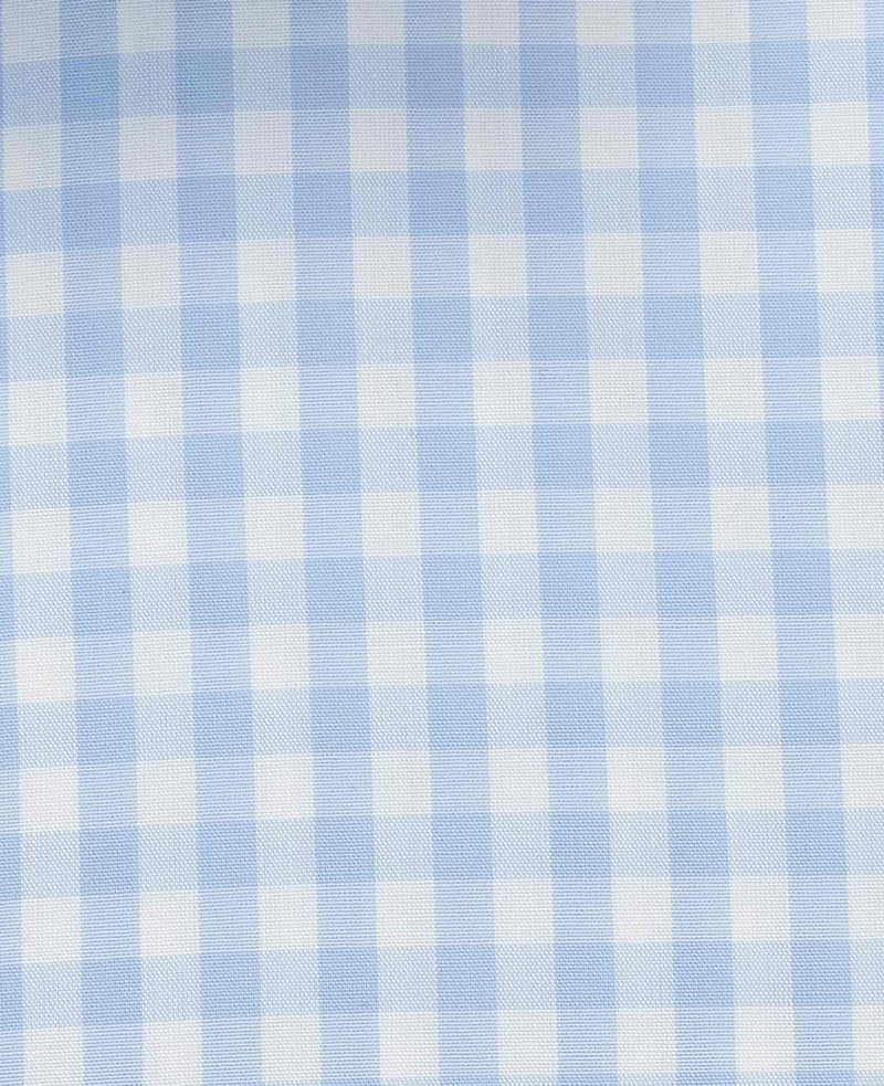 Men's Light Blue Cotton Poplin Gingham Check Classic Fit Non-Iron Shirt With Single Cuffs fabric detail