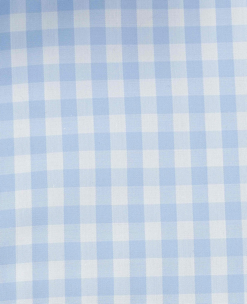 Men's Light Blue Cotton Poplin Gingham Check Slim Fit Non-Iron Shirt With Single Cuffs fabric detail