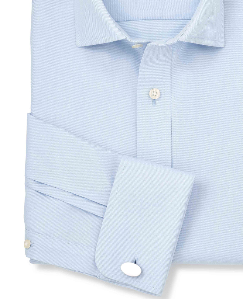 light blue cotton twill slim fit non iron shirt double cuff 2039pbl No Tie detail