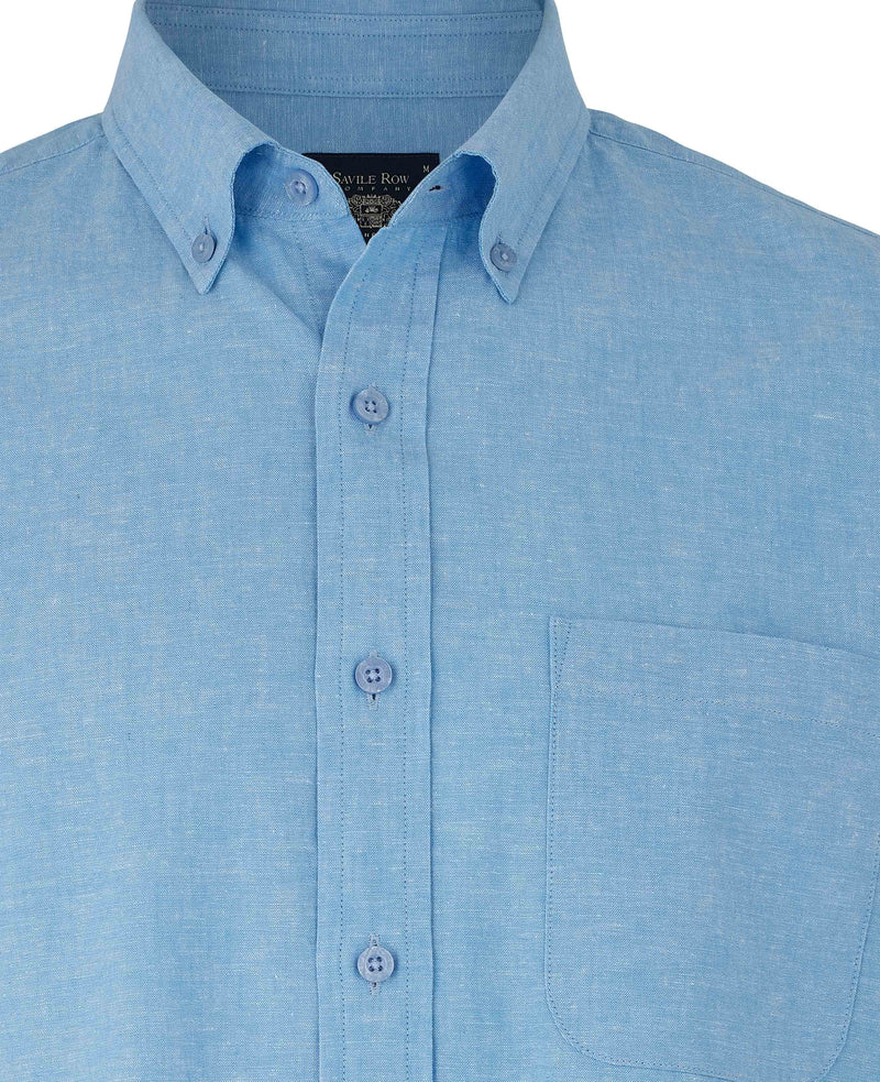 Light Blue Linen Cotton Classic Fit Button-Down Short Sleeve Casual Shirt