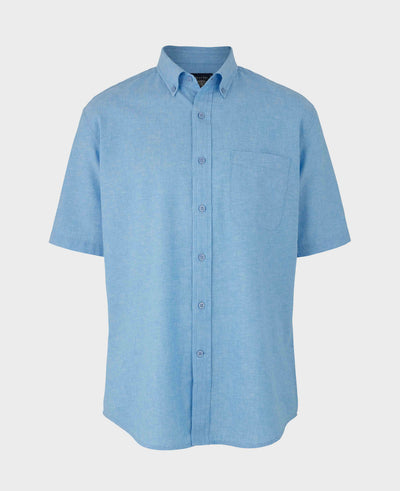 Light Blue Linen Cotton Classic Fit Button-Down Short Sleeve Casual Shirt