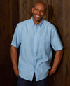 Light Blue Linen Cotton Classic Fit Button-Down Short Sleeve Casual Shirt