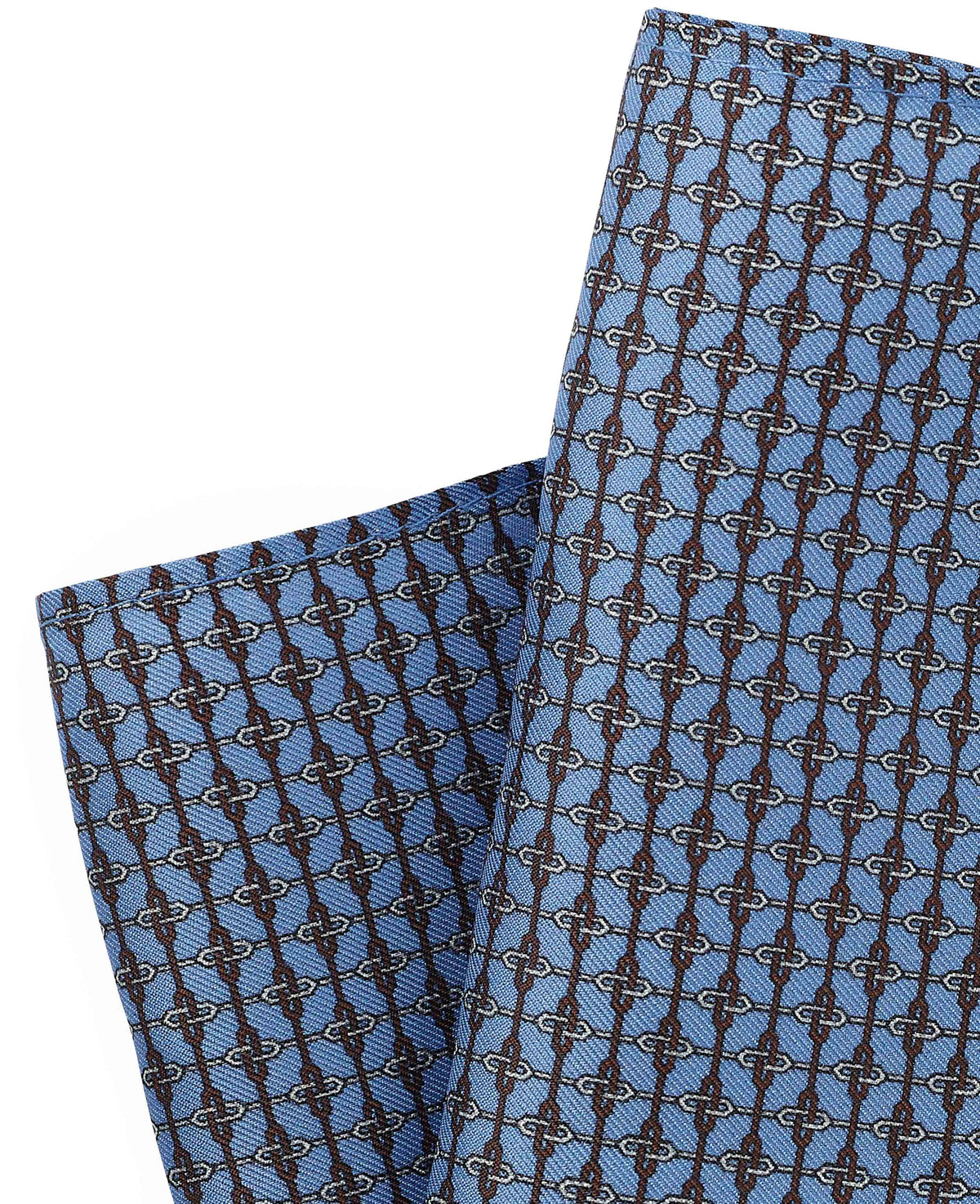 Men's Light Blue Link Print Silk Pocket Square pattern detail