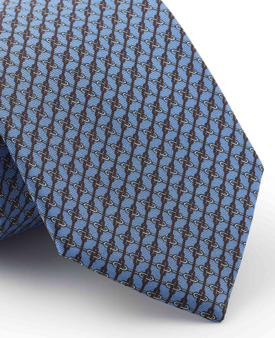 Men's Light Blue Link Print Silk Tie pattern detail