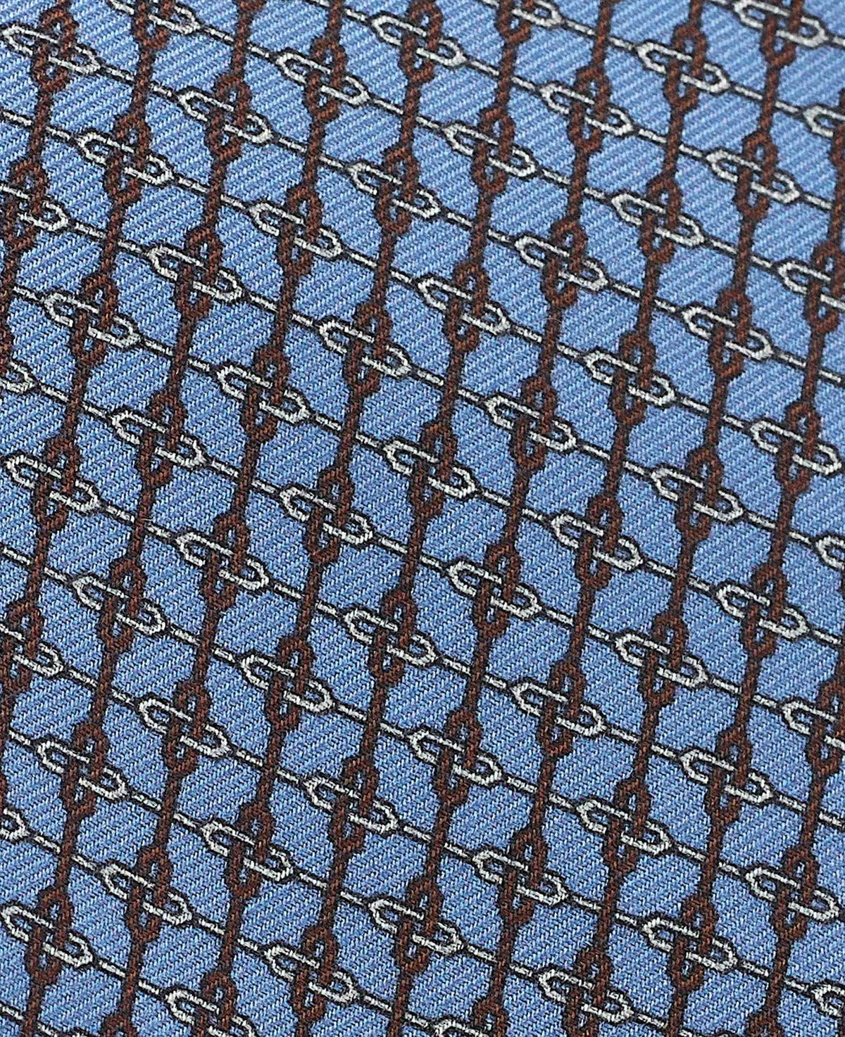Men's Light Blue Link Print Silk Tie fabric detail
