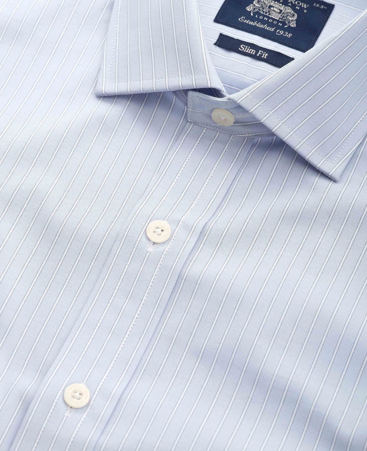 Men's Light Blue Pinpoint Cotton Slim Fit Stripe Formal Shirt With Single Cuffs collar detail