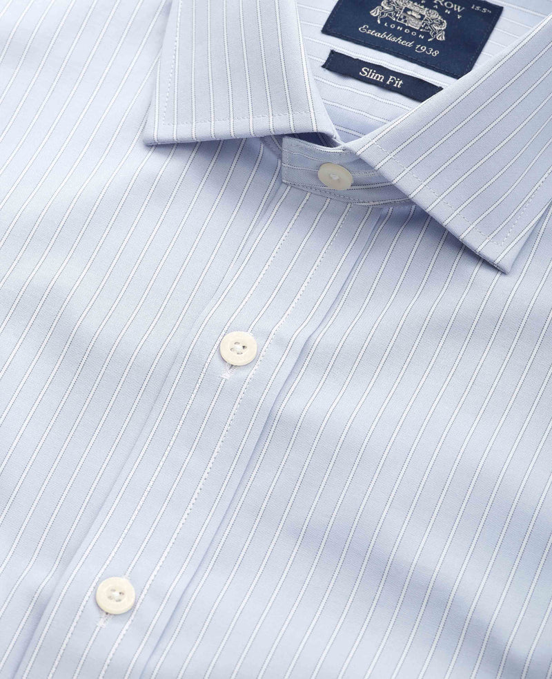 Light Blue Pinpoint Cotton Slim Fit Stripe Formal Shirt - Single Cuff