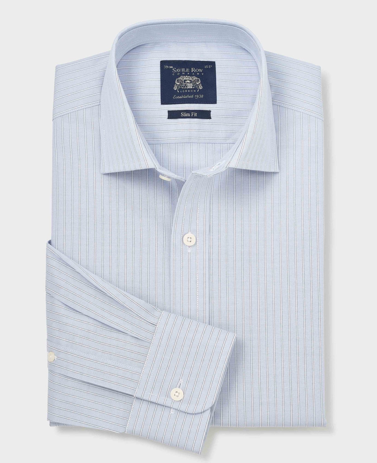 Men's Light Blue Pinpoint Cotton Slim Fit Stripe Formal Shirt With Single Cuffs folded shot