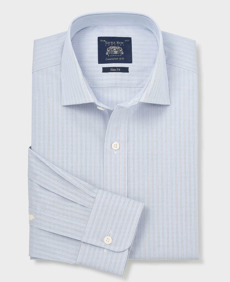 Light Blue Pinpoint Cotton Slim Fit Stripe Formal Shirt - Single Cuff
