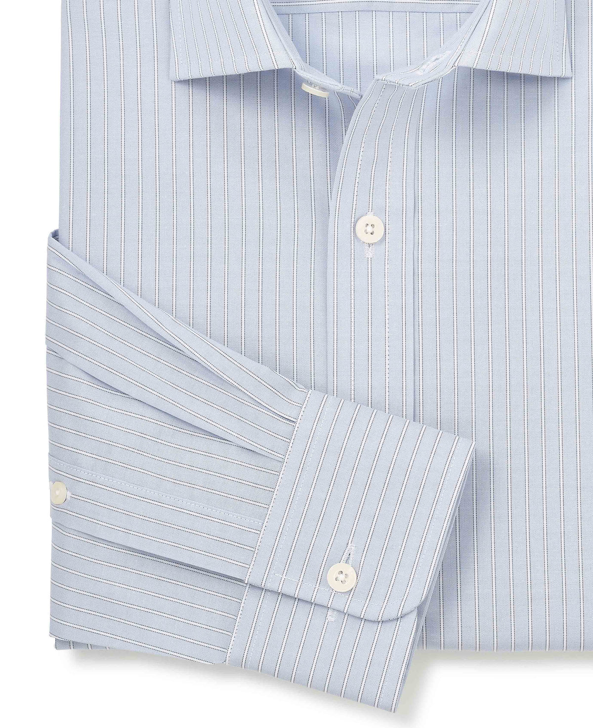 Men's Light Blue Pinpoint Cotton Slim Fit Stripe Formal Shirt With Single Cuffs sleeve detail