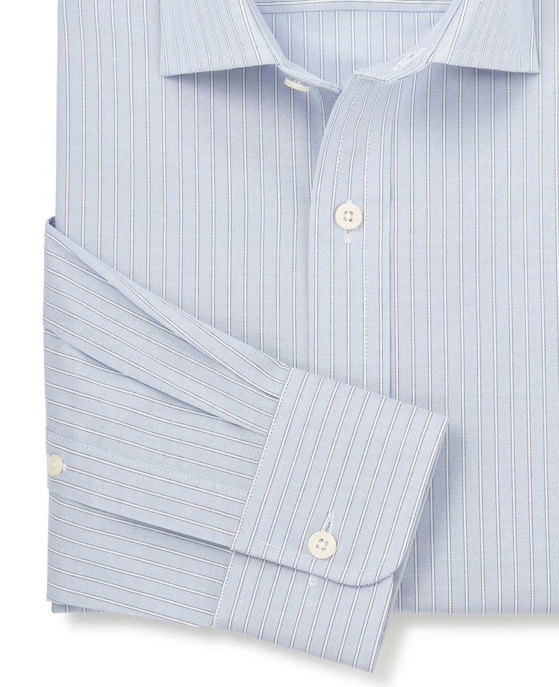 Light Blue Pinpoint Cotton Slim Fit Stripe Formal Shirt - Single Cuff