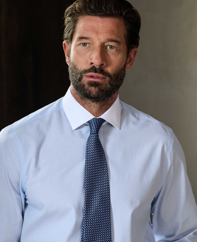 Light Blue Slim Fit Contrast Collar Shirt - Double Cuff