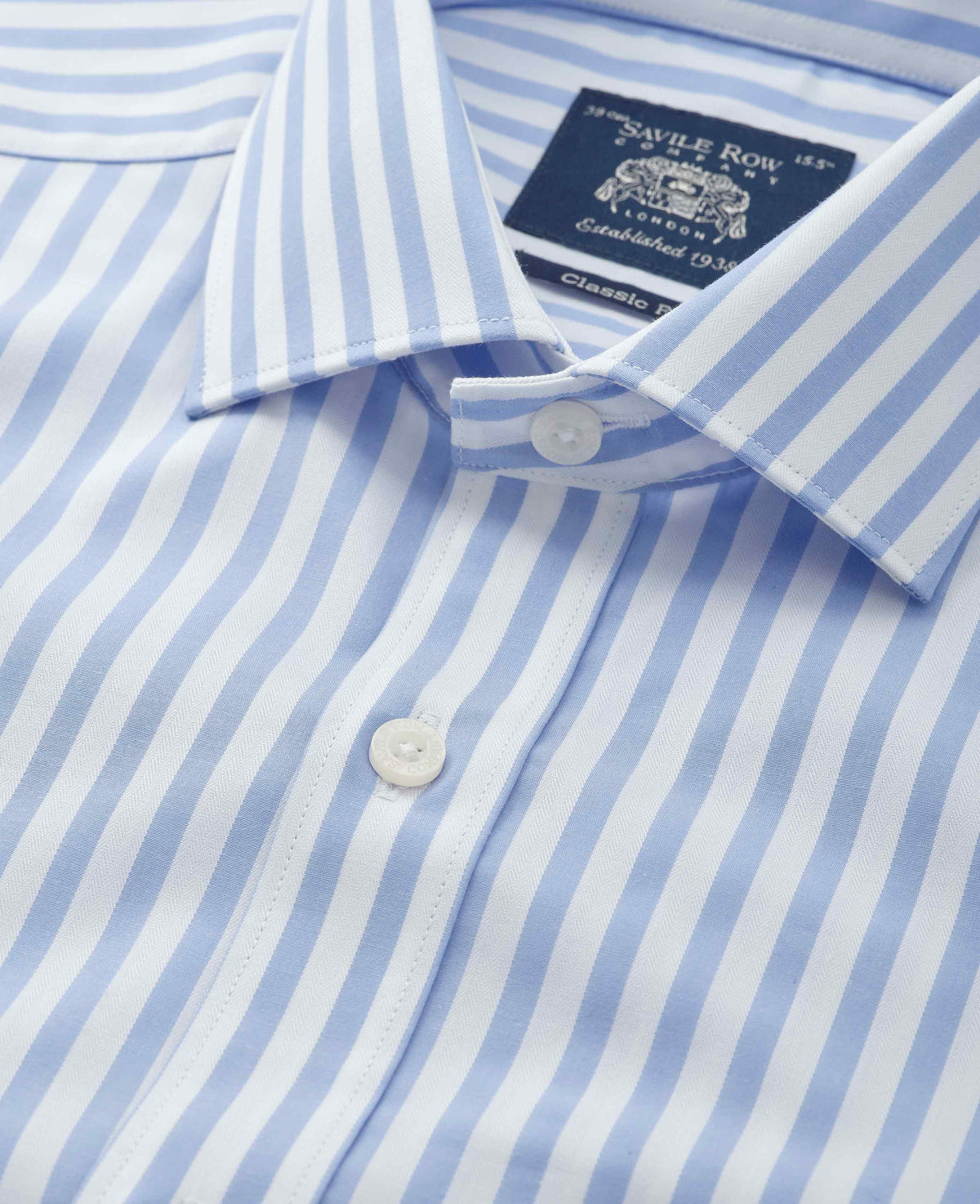 Light Blue Stripe Cotton Poplin Classic Fit Formal Shirt - Single Cuff