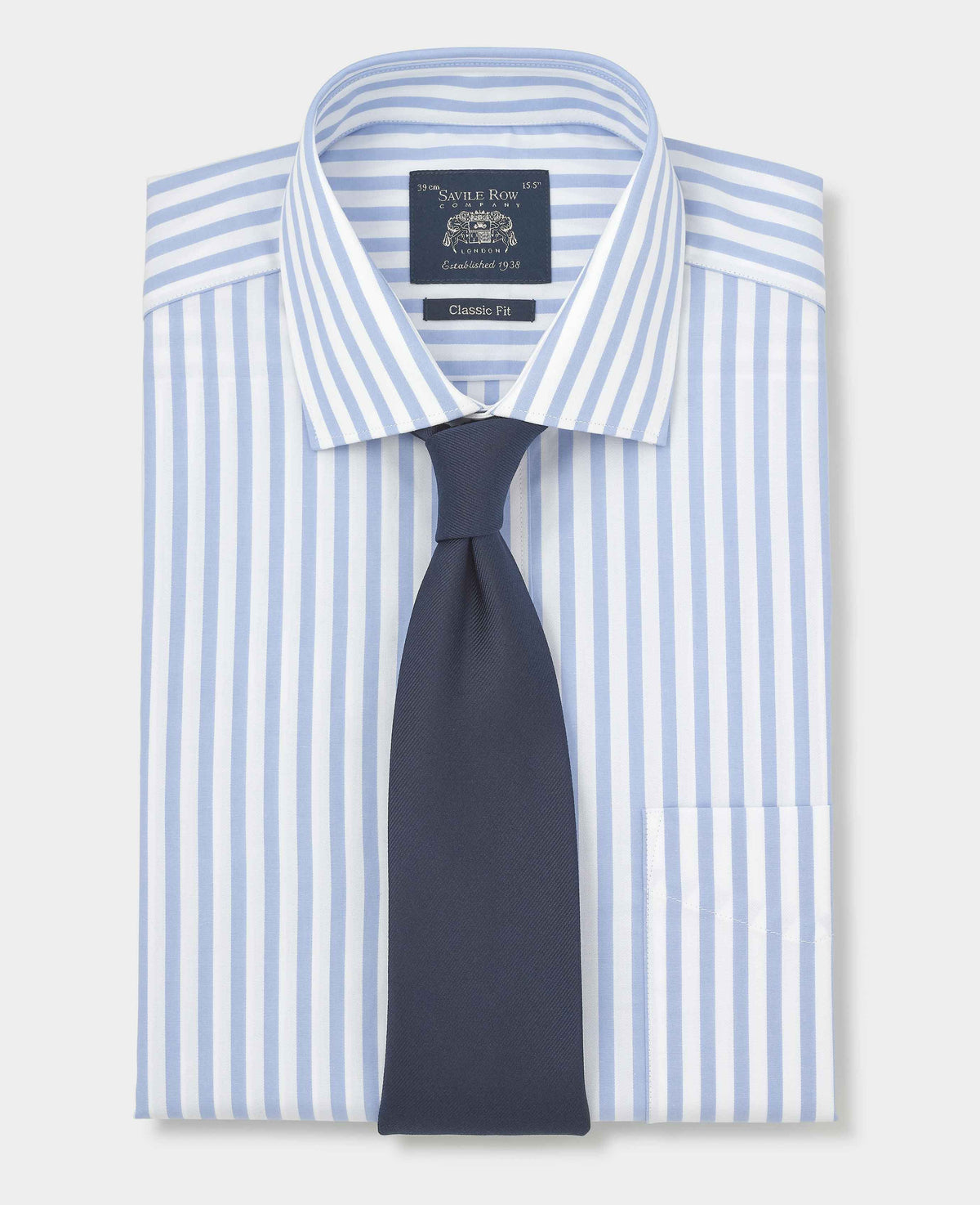Light Blue Stripe Cotton Poplin Classic Fit Formal Shirt - Single Cuff