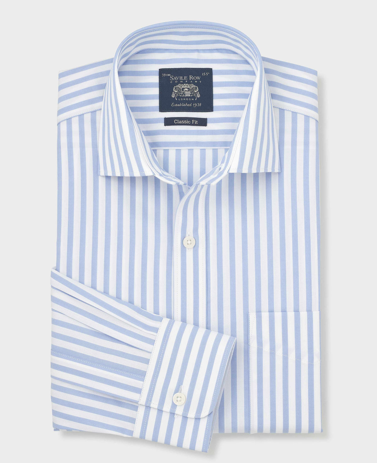 Light Blue Stripe Cotton Poplin Classic Fit Formal Shirt - Single Cuff