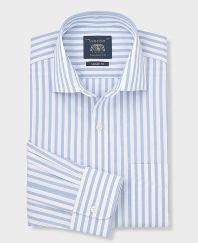 Light Blue Stripe Cotton Poplin Classic Fit Formal Shirt - Single Cuff