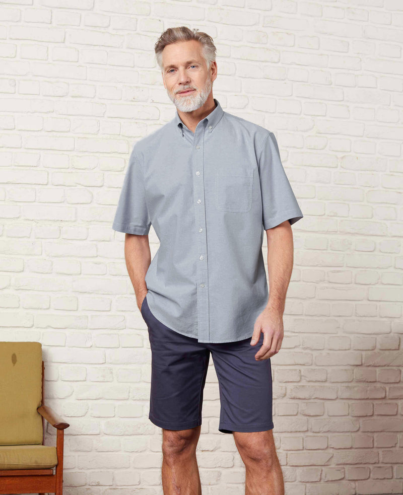 Men's Light Denim Blue Classic Fit Short Sleeve Oxford Casual Shirt