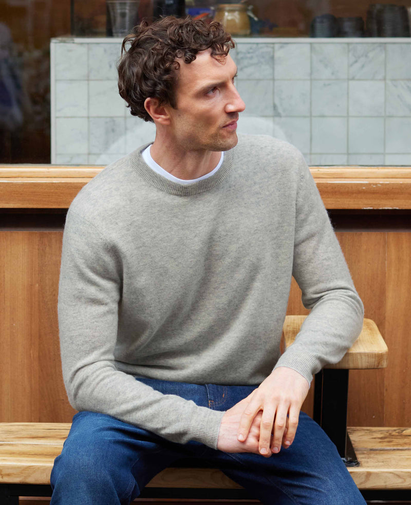 Light Grey Merino Wool Cashmere Crew Neck Jumper