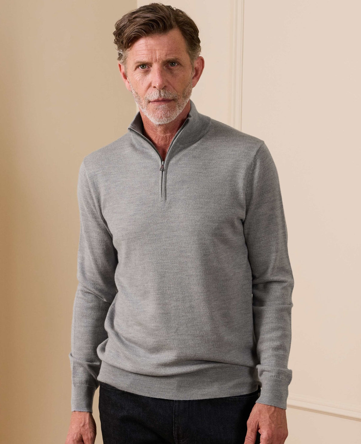Light Grey Merino Wool Quarter Zip Jumper