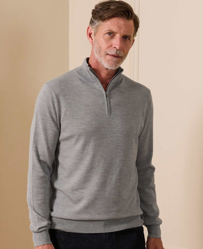 Light Grey Merino Wool Quarter Zip Jumper